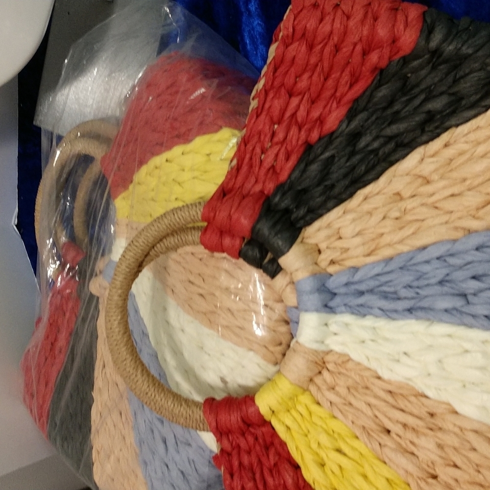 SALE Hand Woven Crochet Straw Rattan Boho Shoulder Tote Bag Circle Multi Colors - Picture 7 of 10